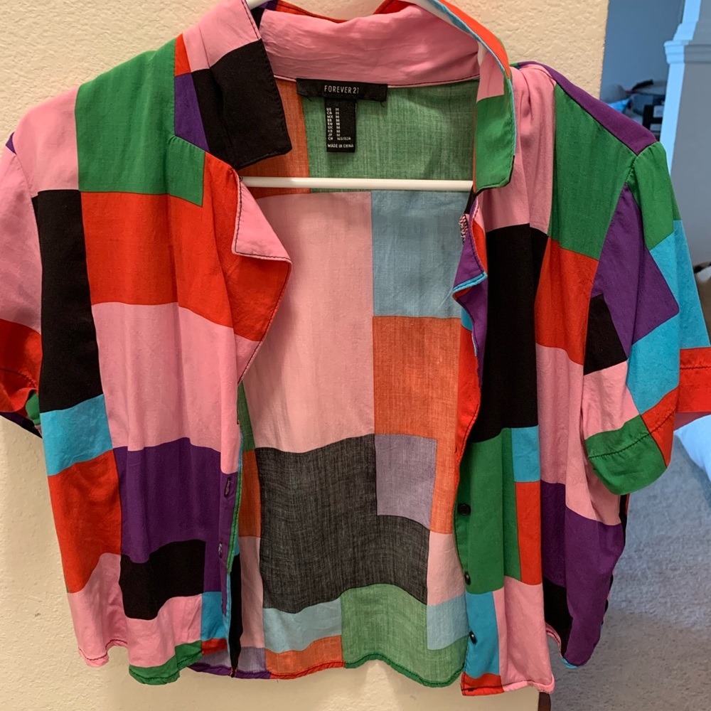 Multicolor Patchwork Forever21 Cropped Blouse